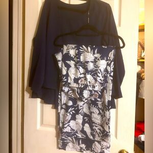 Pant suit navy blue silky material great condition